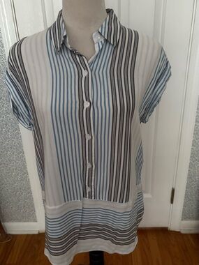 Jones New York Striped Button-Front Shirt Dress in Blue, Black and White